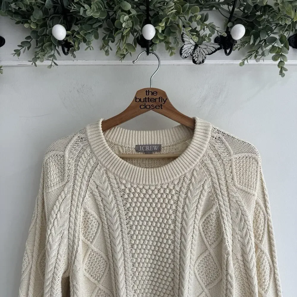 J. Crew Cream Cable Knit Cotton Crewneck Sweater Small Sb